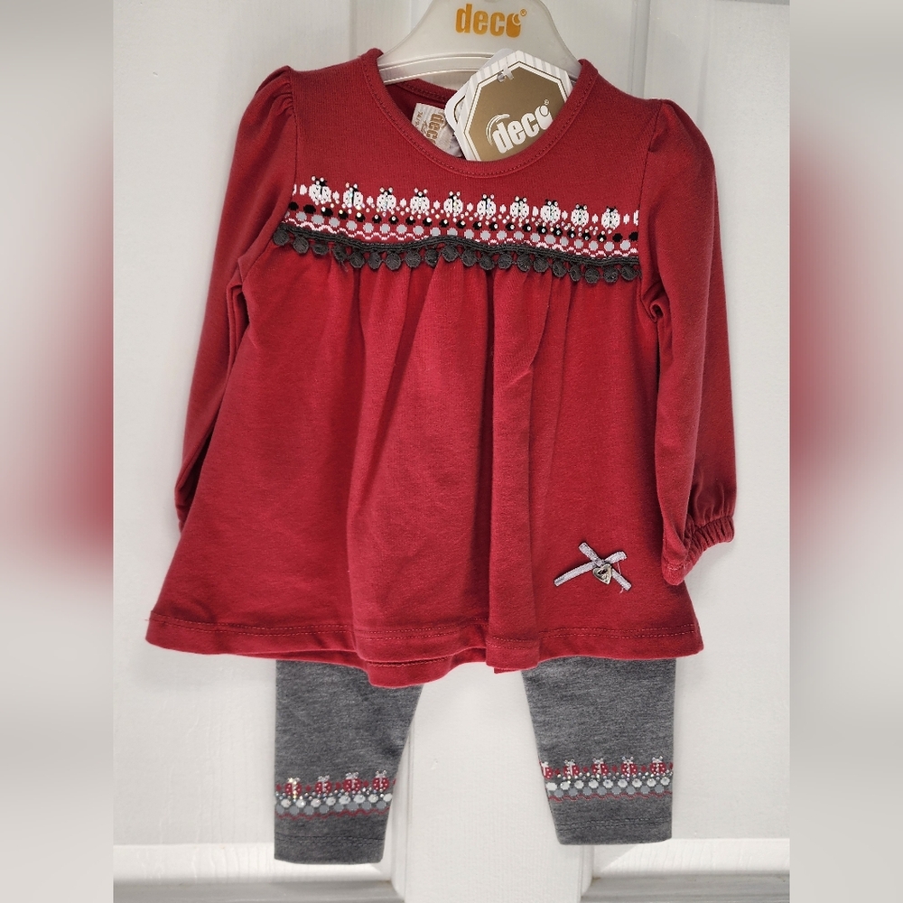 Baby Toddler 2 Pieces Set Long Sleeve Dress w/Pants Size 9-12, 12-18 Months, 2Y